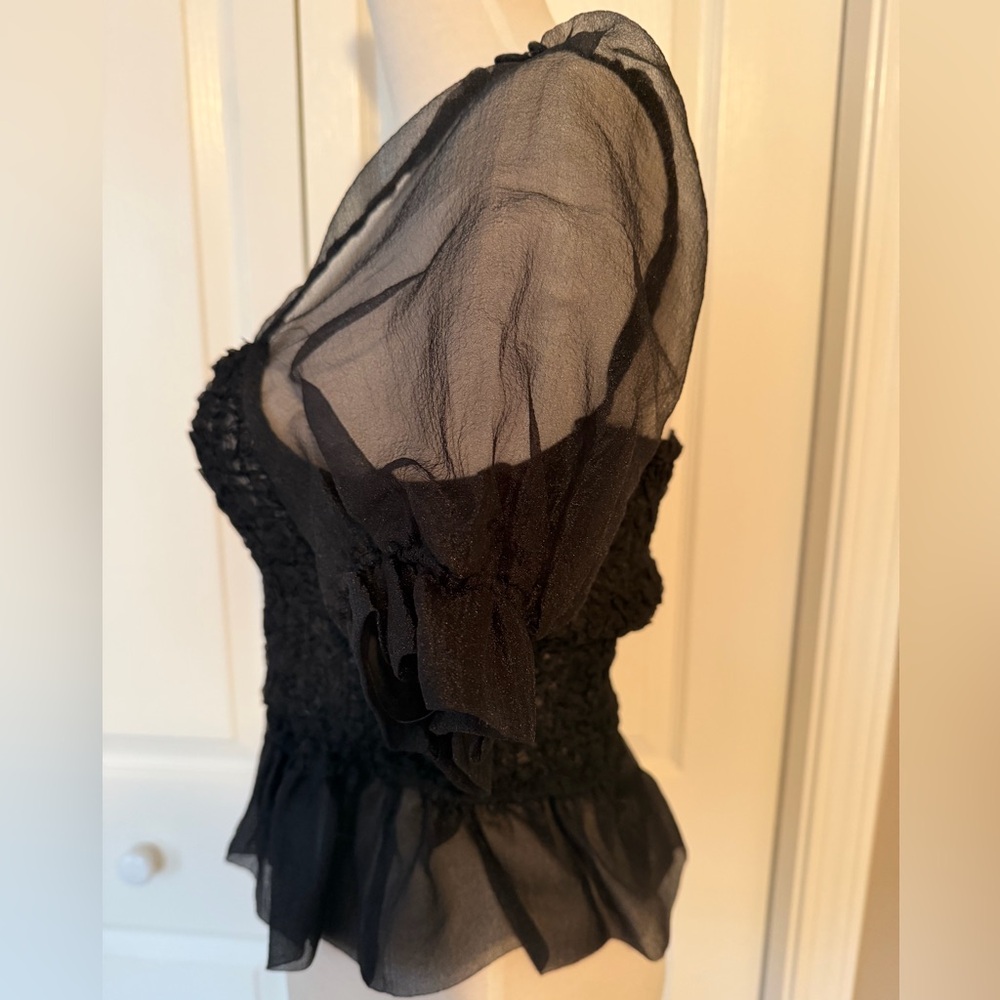 STAUD Black Sheer Puff Sleeve Blouse - Picture 2 of 6